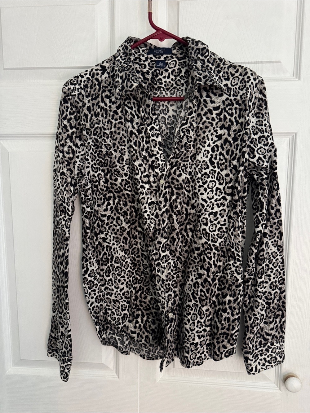 Chaps Women's Black & White Leopard Print Button-Down Shirt